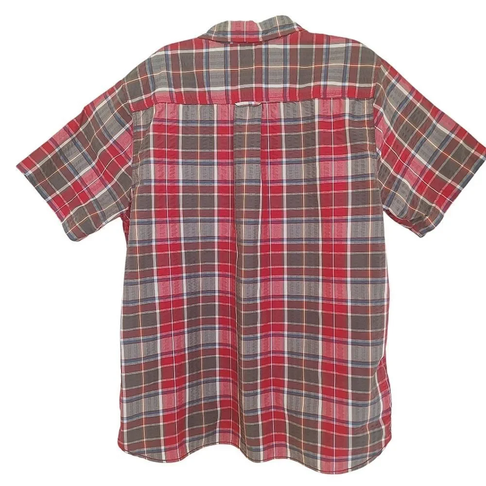 The North Face Seersucker Shirt QuickDry SS Alcoasta Red Plaid Button Up XXL 2XL